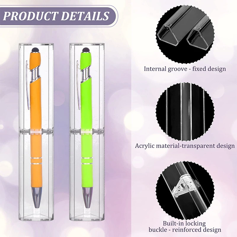 50Pcs Acrylic Ballpoint Pen Case Holder Gift Box Empty Single Pen Display Storage Case Tube Pens Containers for School Business