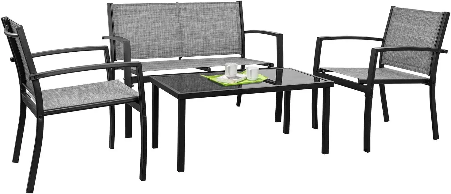 

Outdoor Patio Furniture Set Conversation Set with Glass Coffee Table Bistro Set with Loveseat Garden Yard Lawn and Balcony