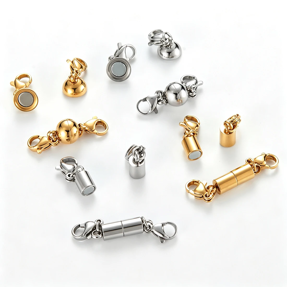 10Pcs Stainless Steel Cylinder Ball Magnetic Clasp With Double Lobster Clasps Connector For Bracelet Necklace DIY Jewelry Making