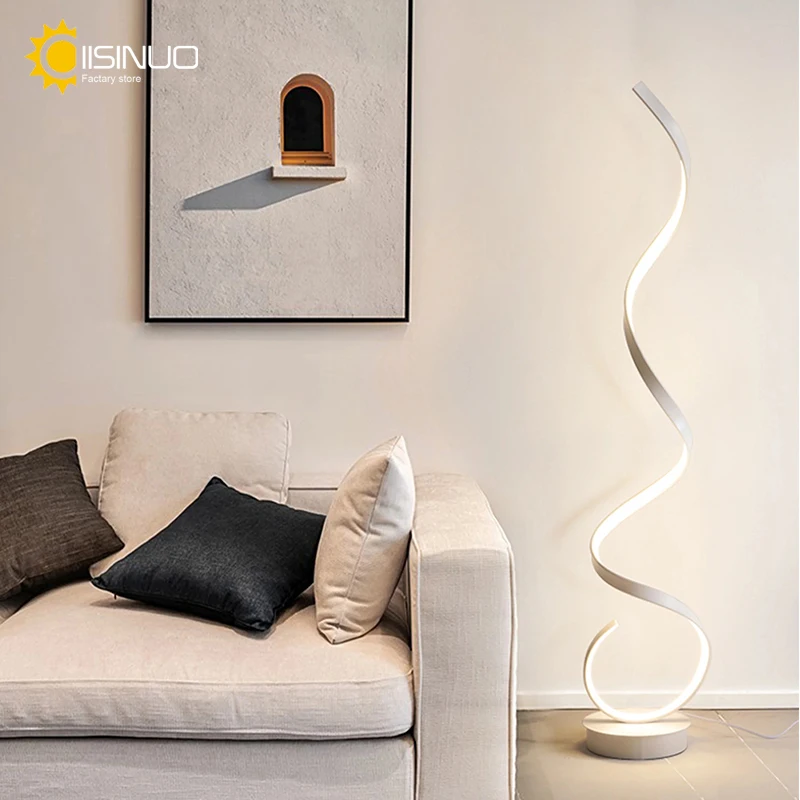 Modern LED Strip Floor Lamp Bedroom Bedside Black White Floating Light For Living Room Sofa Study Reading Light Fixture Lighting - view 2