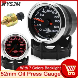AD 52mm Oil Pressure Gauge 0-100 PSI Oil Press Meter 7 Colors LED Car High Speed Motor with Sensor 1/8 NPT Oil Press Indicator