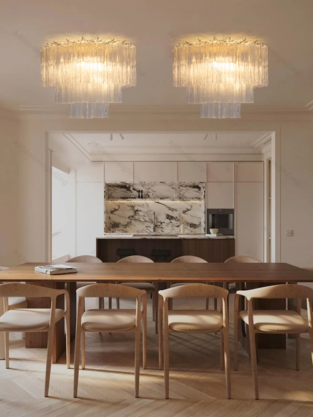 Home Deco Glass Art 2-7 Layer Lamparas De Techo E14 LED Dimmable Ceiling Chandelier Ceiling Lamp For Foyer Dinning Room