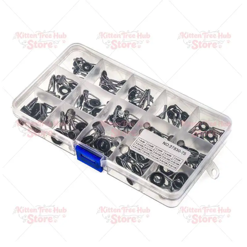 75pcs/lot 15 Sizes Telescopic Fishing Rod Guides Ceramics & Iron Circle Fishing Rod Accessories Repair Tool with Box