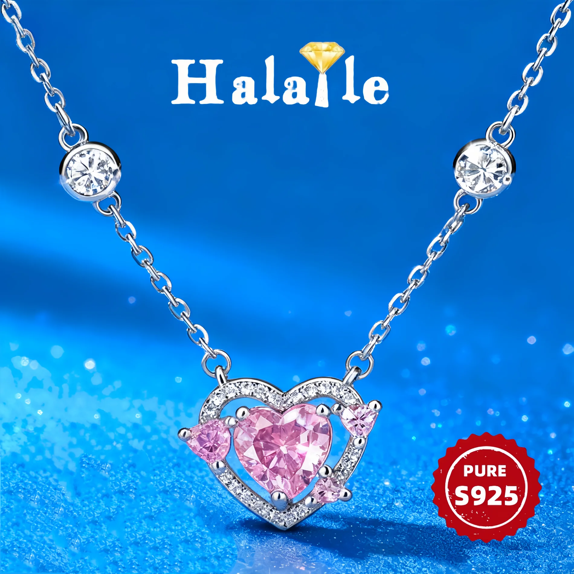 

Halaile 14*12 мм розовое сердце циркон бриллиантовое ожерелье/браслет из стерлингового серебра S999 для женщин сверкающие влюбленные романтический милый подарок