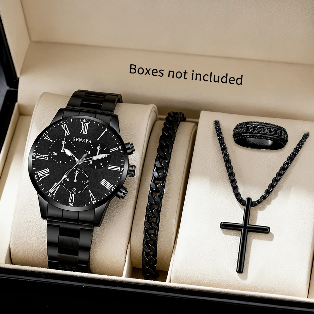 4-piece men's new watch and accessories combo set, business-casual style, an excellent choice for gifts