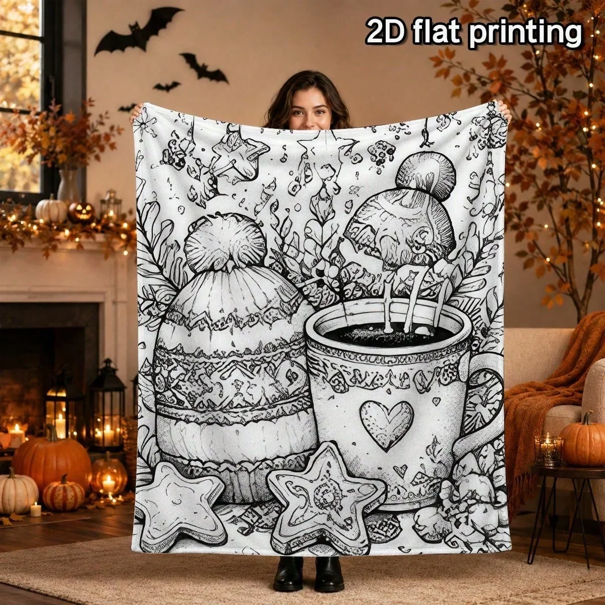Illustration Throw Blanket Winter Wonderland Scene for Bed Sofa Cozy Warm Plush Fleece Soft Touch Home Decor Vintage Style Gift