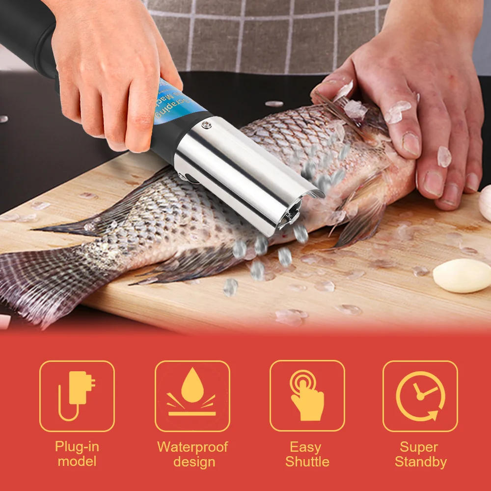 120W Electric Fish Scale Scraper Waterproof Fishing Scaler Easy Clean Stripper Remover Cleaner Universal Machine Seafood Tool