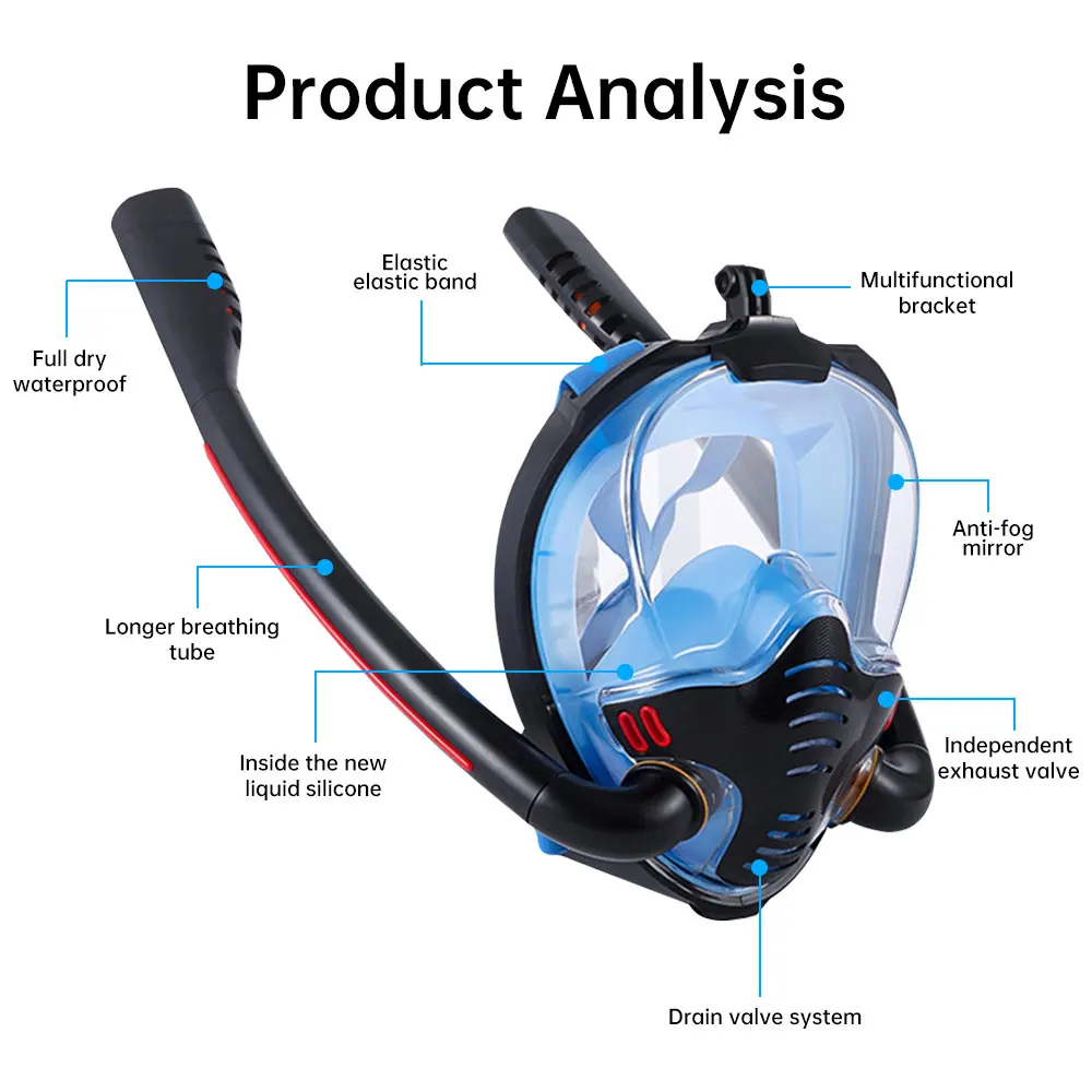 Snorkeling Mask Double Tube Silicone Full Dry Diving Mask Adults Swimming Mask Diving Goggles Underwater Breathing Apparatus