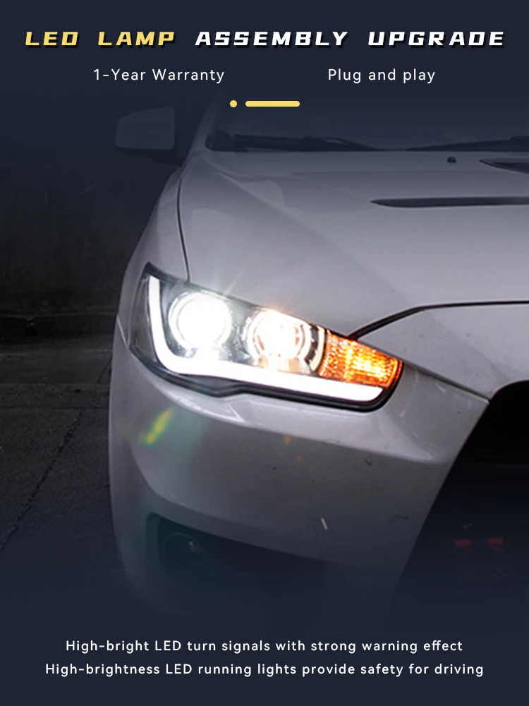

Head Light for Mitsubishi Lancer EVO EX Headlight 2009-2016 Angel Eyes Design LED DRL Projector Lens Front Lamp Auto Accessories