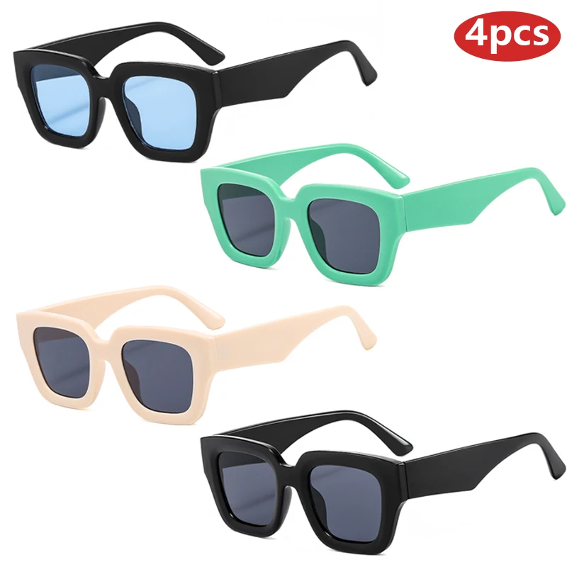 4pcs Retro Large Border Frame Sunglasses Women Square Shade Driving Sun Glasses Outdoor Eyeglasses Broad Leg Eyewear UV400  ﻿