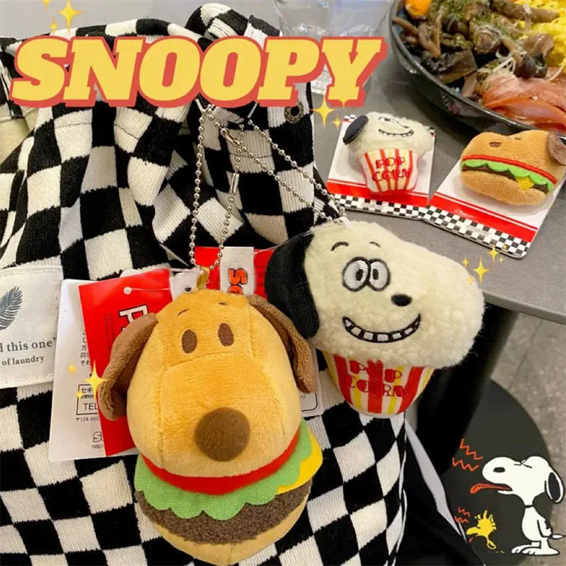 Snoopy Cute Burger Dog Pendant Popcorn Soft Plush Stuffed Children\'s Backpack Pendant Kawaii Girls\' Backpack Pendant Keychain