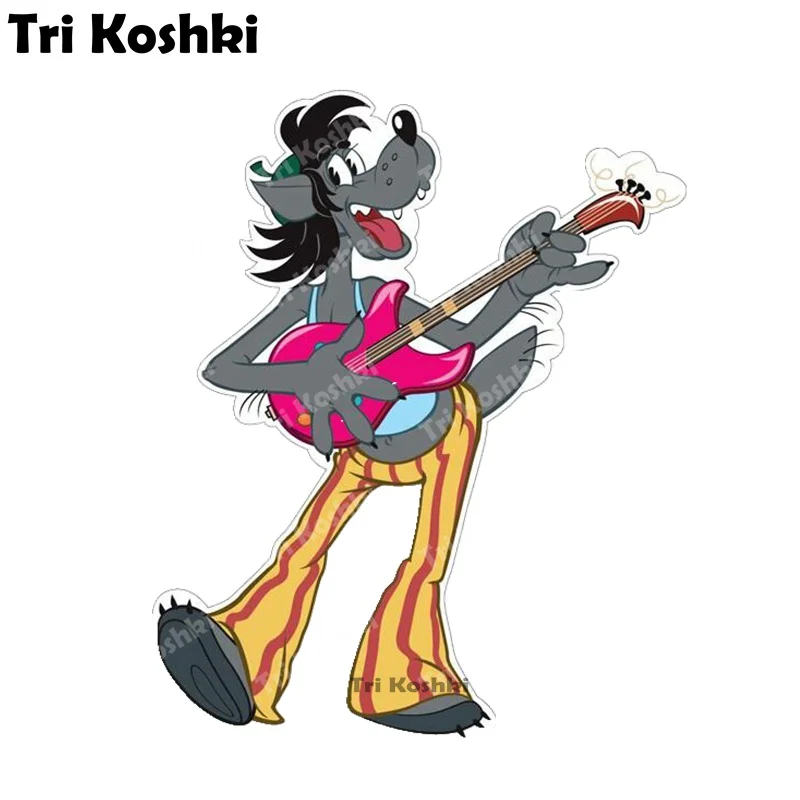 Tri Koshki KCS682 Cartoon Wolf Play guitar Wait for It Car Sticker PVC Waterproof Decals Sticker on Motorcycle Wall Bumper