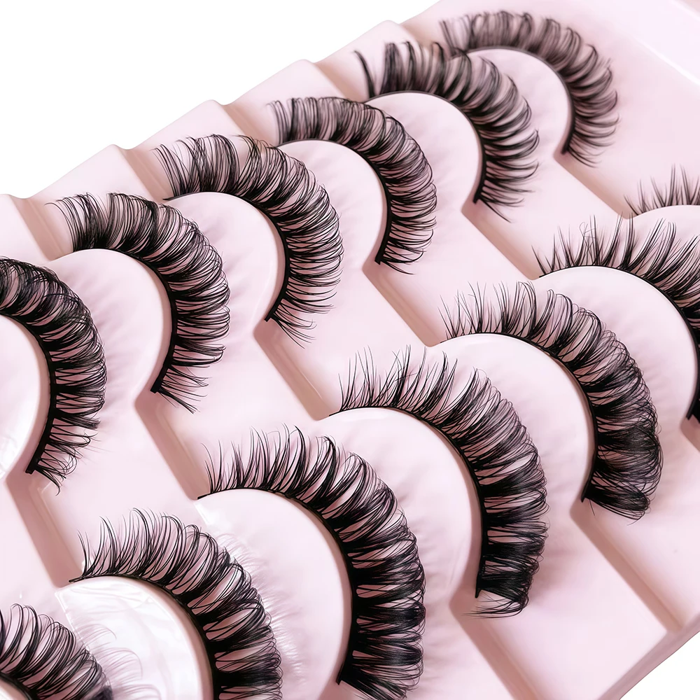 7 أزواج من الرموش الصناعية على الطراز الهزلي الأوروبي والأمريكي، غرة هجينة لمجموعة الفتيات الحلوة والحافة، قطعة واحدة، بطول كامل