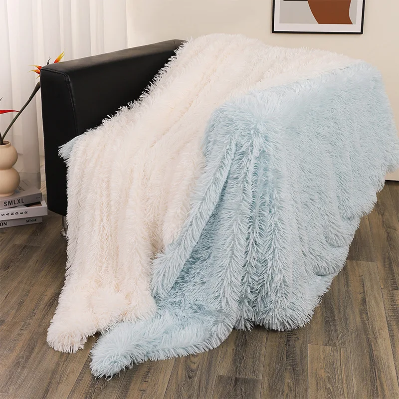 Flannel Throw Blanket Long Shaggy Plush Blanket for Couch Sofa Bed Winter Warm Soft Fluffy Faux Fur Bedspread