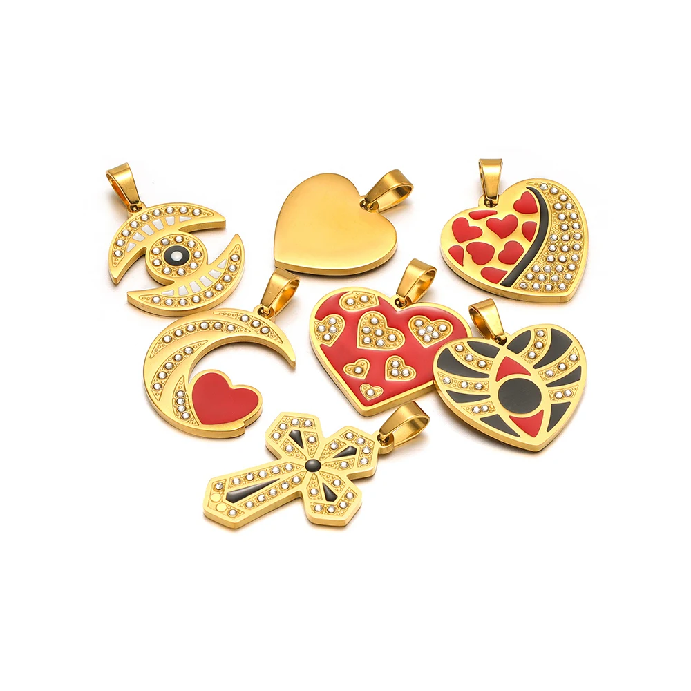 4 قطع الفولاذ المقاوم للصدأ المينا القلب القمر سحر المعلقات الذهب اللون ل قلادة سوار الديكور مجوهرات رائعة DIY بها بنفسك صنع #2