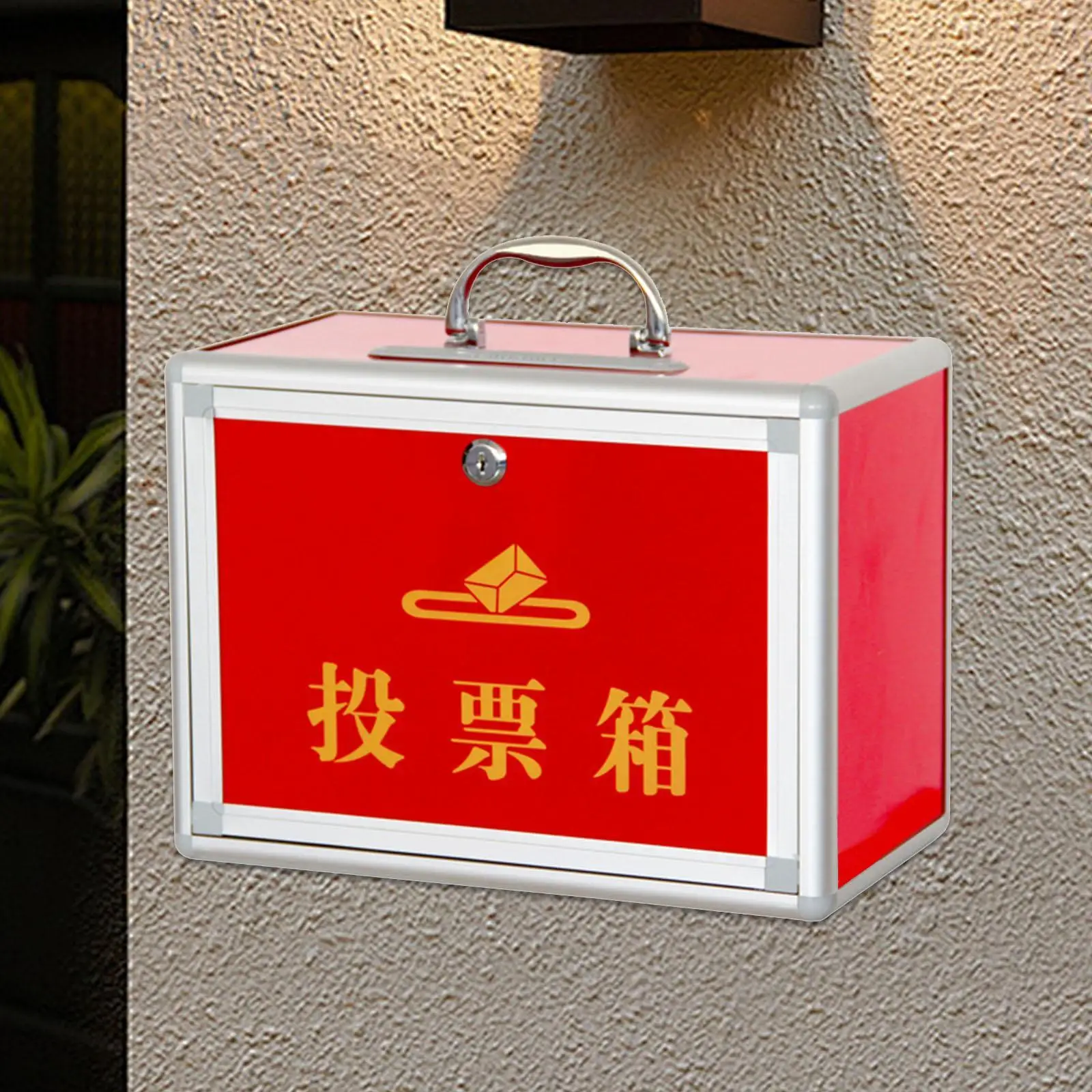 Ballot Box with Slot Donation Box with Lock Metal Red Charity Donation Ballot Box for Recommended Selection,Charity