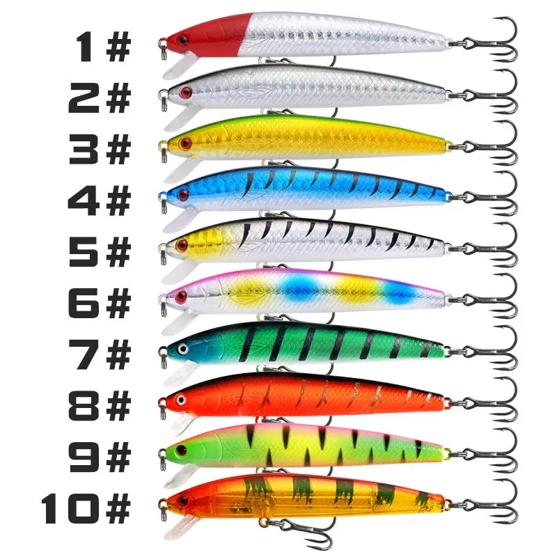 Long Tail Minnow Fishing Lure 10cm 9g Floating Hard Bait Artificial Wobbler Crankbait 3D Eye 10 Color Carp Perch Fishing Tackles