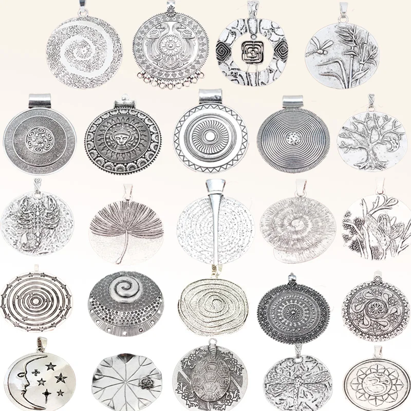 2 szt. Mieszany styl duży medalion w stylu boho okrągłe zawieszki Charms dla naszyjnik DIY komponenty do wyrobu biżuterii