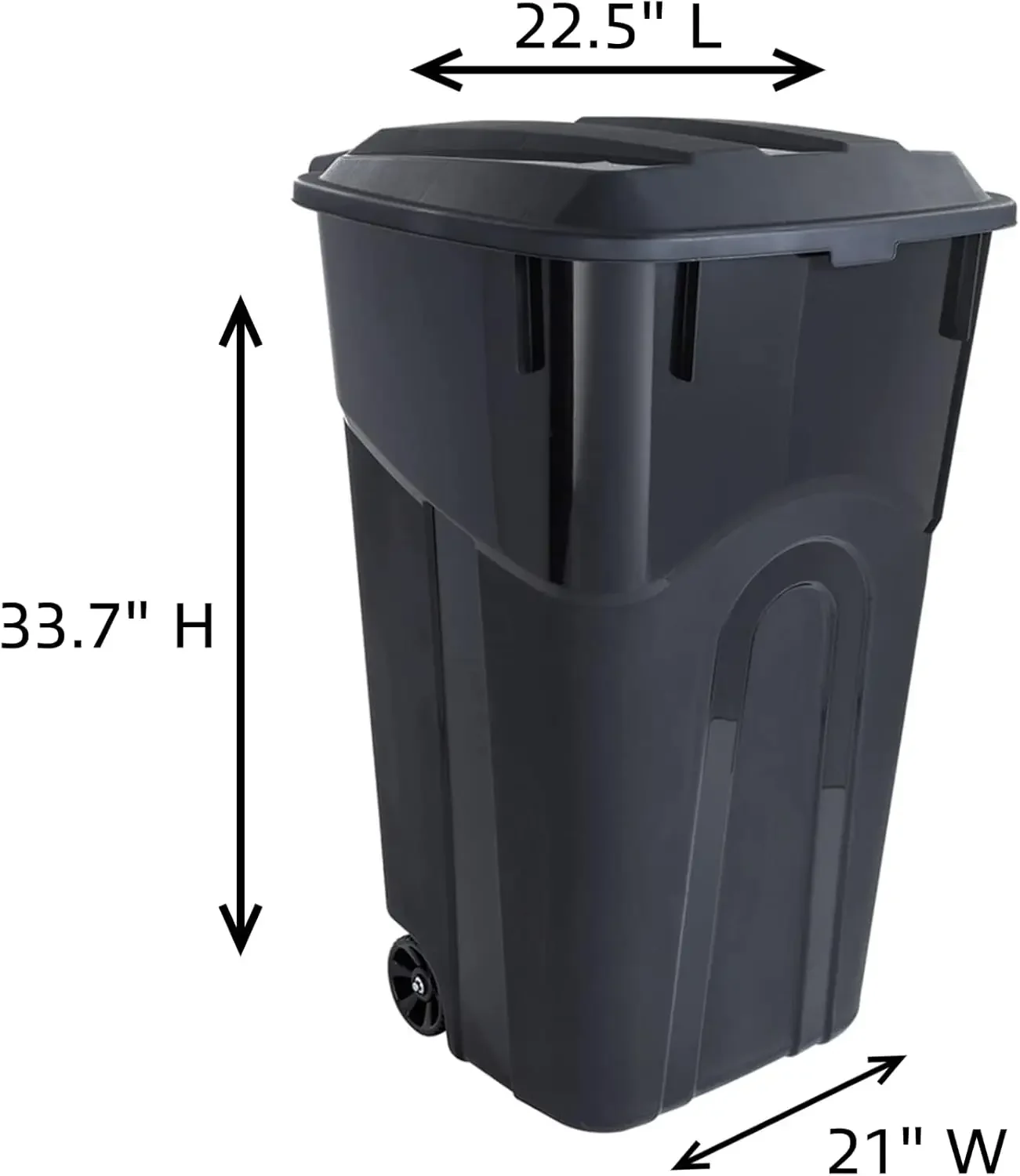 United Solutions 32 Gallon Wheeled Outdoor Garbage Can with Attached Snap Lock Lid and Heavy-Duty Handles, Black