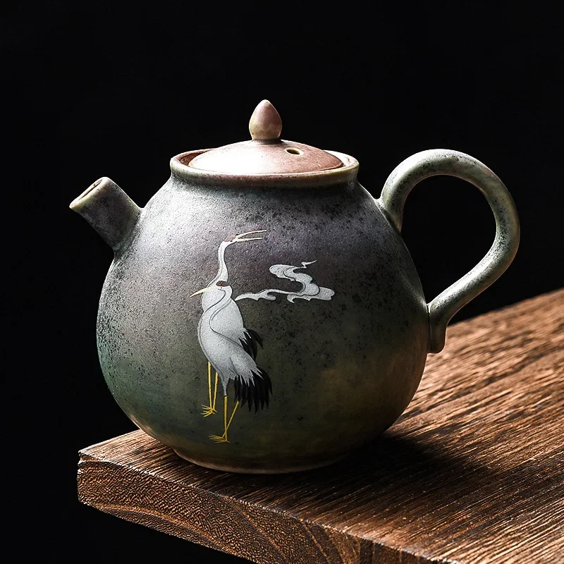 

Fairy Crane kiln change teapot household ceramic Japanese handmade retro tea brewing kung fu single pot tea divider