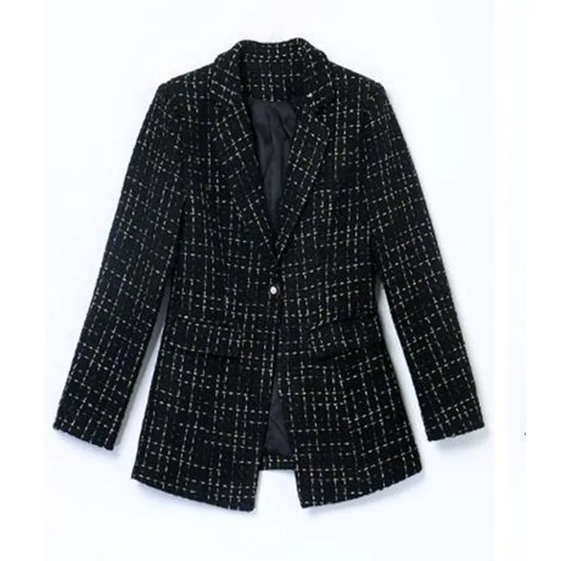 2023 NEW Women Autumn Winter Women Tweed Woolen Coats Fashion Casual Blazer Coat Vintage Long Sleeve Female Blazers Outerwear