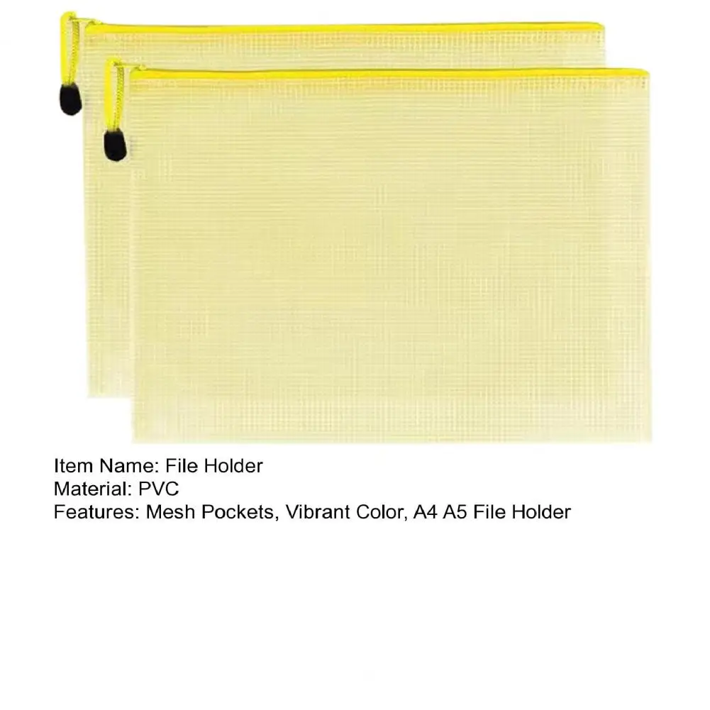 2Pcs Transparent Waterproof File Bags A4/A5 File Holder Mesh Pockets Plastic Storage Bags With Handle Rope Mesh Zipper Pouch