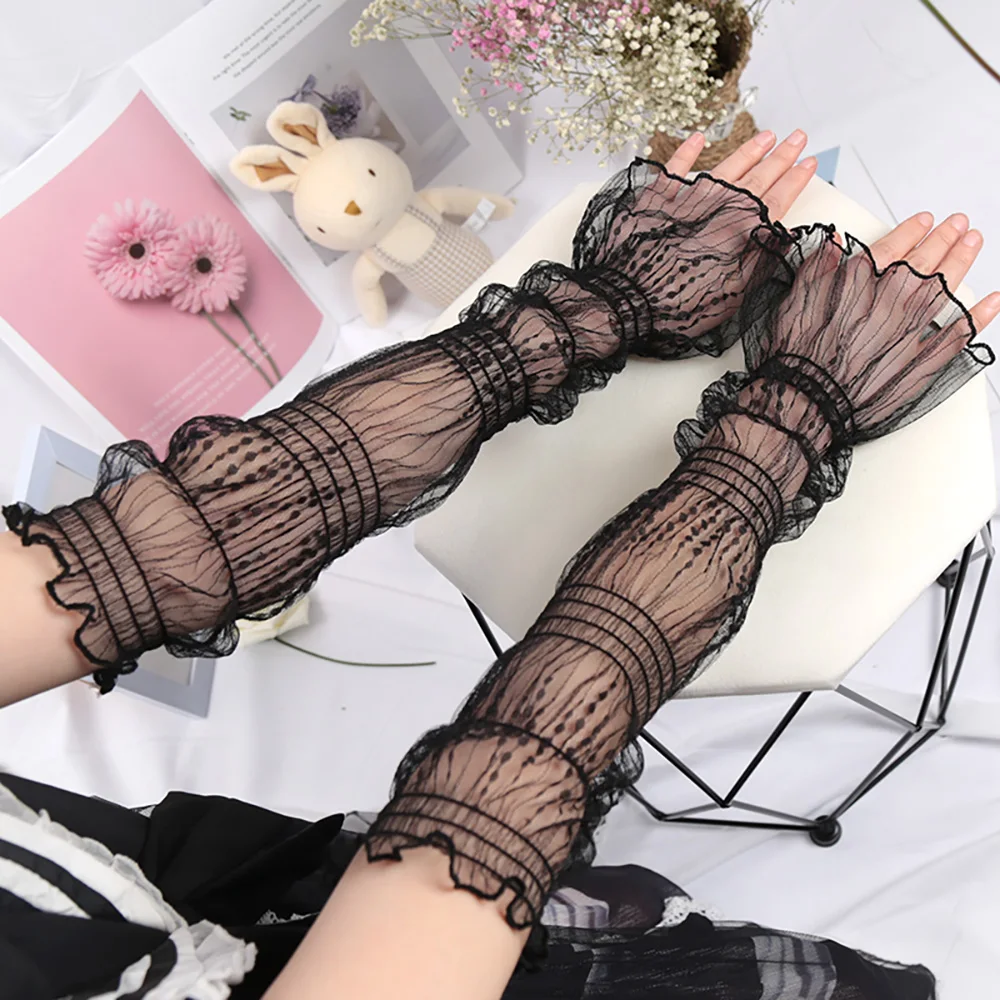 Summer Women Long Dot Lace Mesh Fingerless Gloves Sexy Sweet Sun Protection Arm Sleeve Sunscreen Thin Cycling Accessories