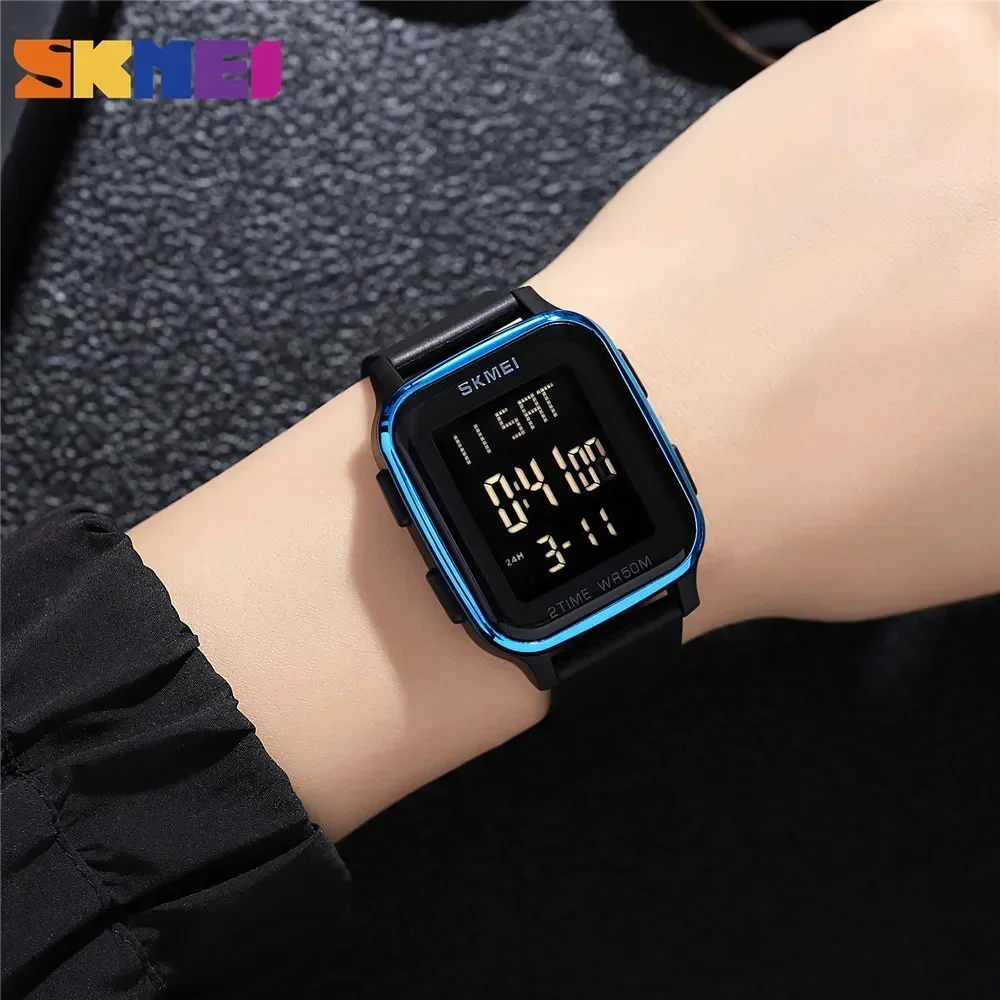 Skmei, relojes de pulsera electrónicos con calendario resistente al agua de 5bar para Hombre, Reloj Digital con luz LED a la moda para Hombre 1858