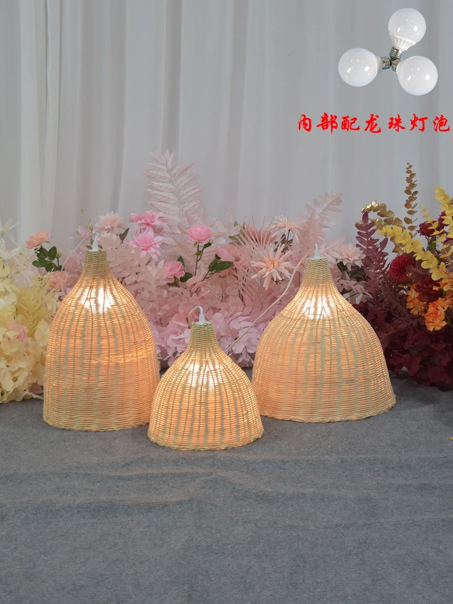 Wedding props bamboo wine glass rattan road chandelier outdoor venue decoration Mori ornaments rattan lamp