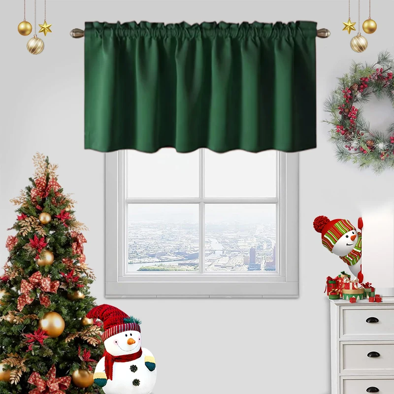 Christmas Solid Color Curtains, Kitchen Curtains W106cm x H30cm 1PC, W132cm x H61cm 1PC, W70cm x H132cm 2PCS
