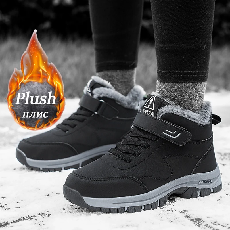 Brand Men\'s Snow Boots Waterproof Sneakers Super Warm Plush Women Boots Outdoor Non-slip Couple Hiking Boots Work Shoes Winter