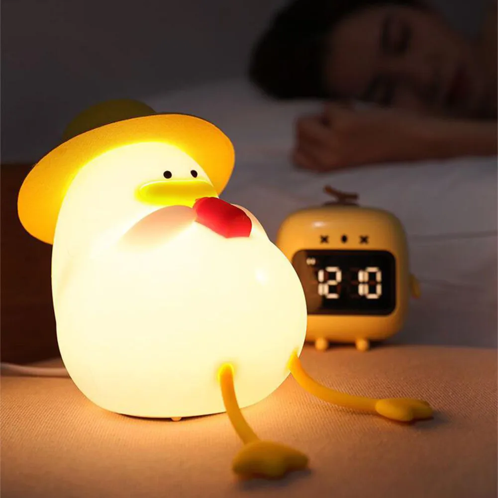 LED 야간 조명, 3 단계 디밍, USB 충전식, 귀여운 오리, 다채로운 침대 옆 램프, 침실 장식, 어린이용 야간 램프