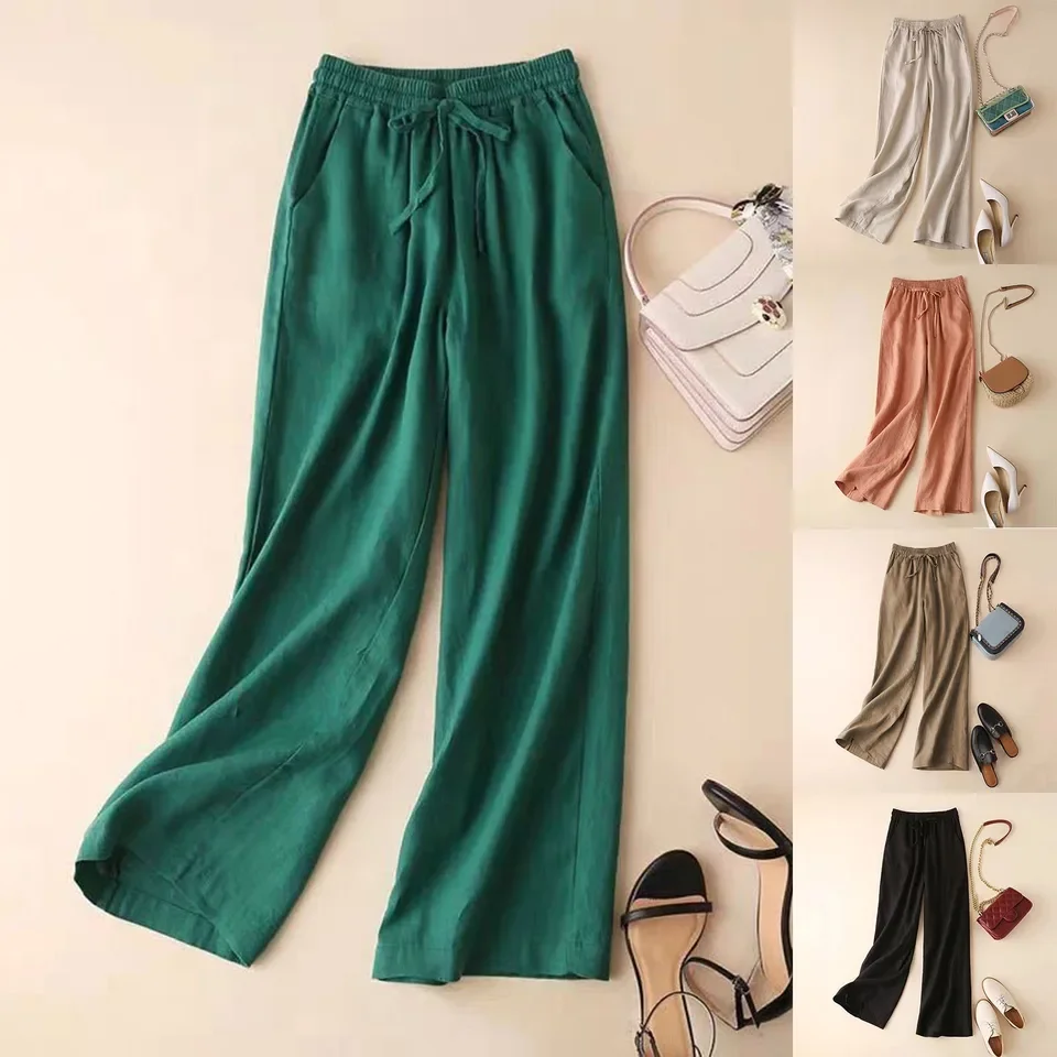 

Vintage Oversized Stretch Work Pants Cotton And Linen Wide Leg Pants For Women High Waisted Spring And Loose