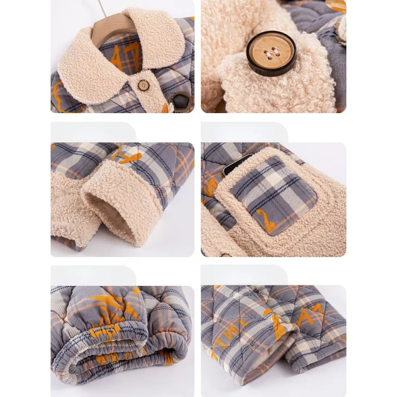 2024 New Pajama Women's Winter Three-layer Thickened Coral Fleece Loungewear Sandwich Cotton Autumn Warm Doll Collar Homewear