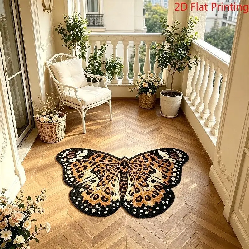 VIKAMA Leopard Print Butterfly Shape Rug Soft Flannel Irregular Animal Floor Mat Anti‑slip Carpet For Balcony Bedroom Home Decor