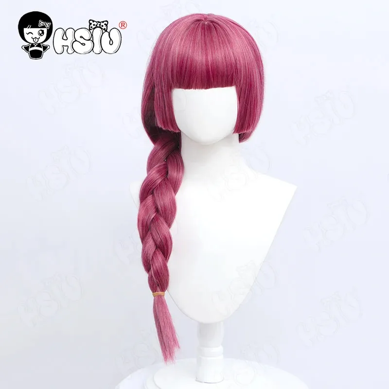 Hiroi Kikuri شعر مستعار تأثيري أنيمي Bocchi الصخرة تأثيري HSIU 65 سنتيمتر أحمر داكن من جانب واحد ذيل حصان طويل الشعر الألياف شعر مستعار + غطاء شعر مستعار
