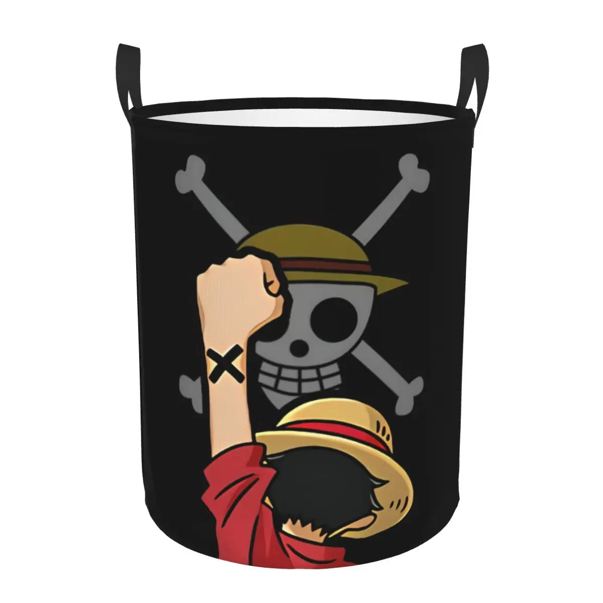 Customized Luffy Lock One P-Piece Laundry Basket Collapsible Anime Clothing Hamper Toys Organizer Storage Bins