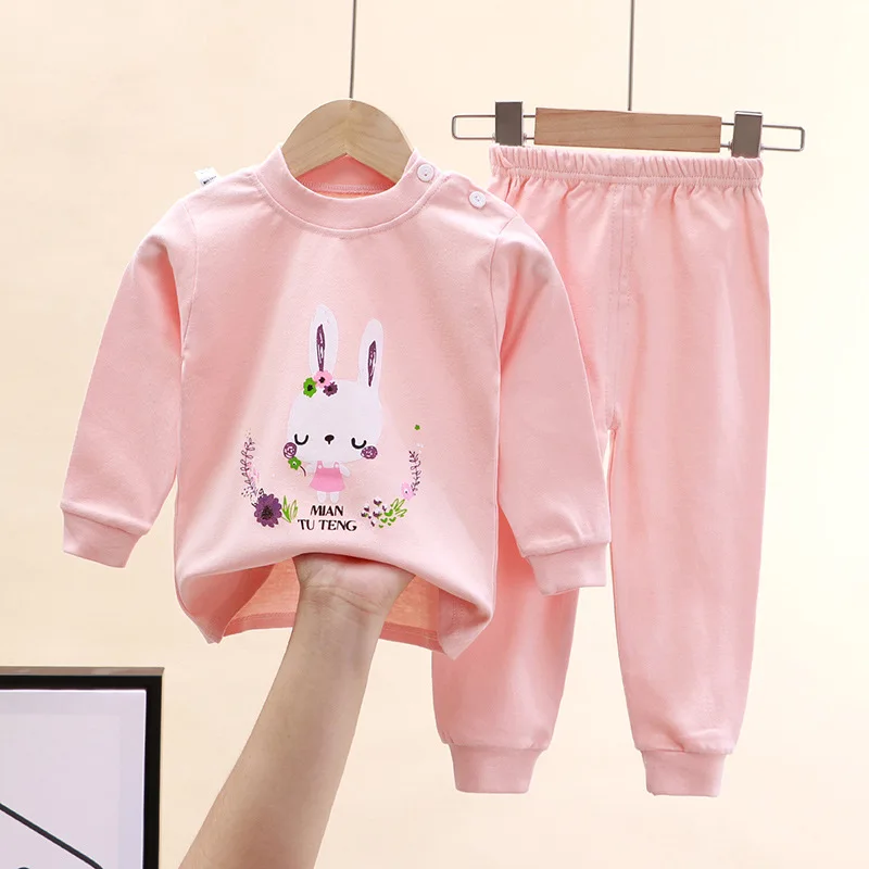Autumn Sleepwear Pajamas For Girls Pink Long Sleeve Tops+Pants Suits Fashion Home Clothing Baby Kid Sleep Costume
