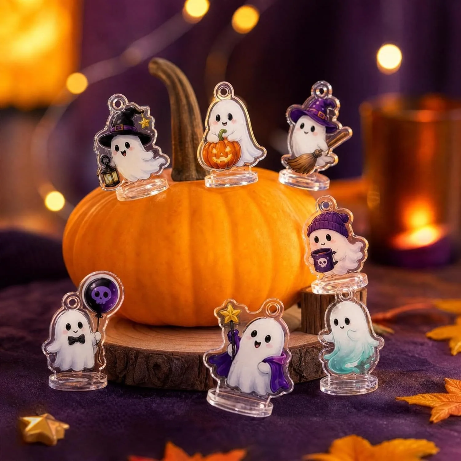 Cute Ghost Halloween Advent Calendar Blind Box 24 Acrylic Charms Halloween Countdown Decor Surprise Present