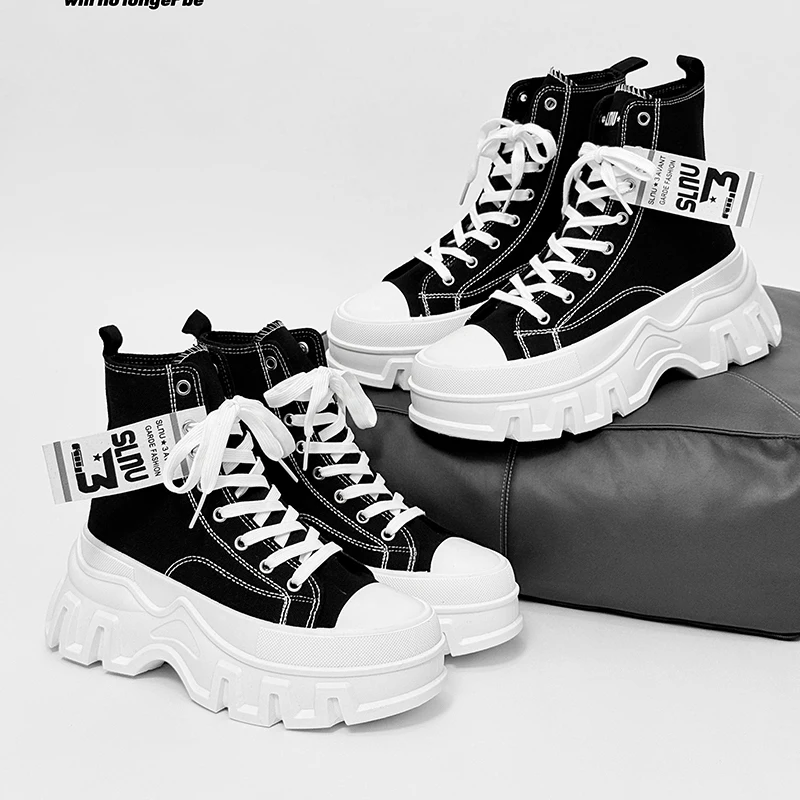 

Мужская модная повседневная обувь с высоким берцем на толстой подошве в британском стиле панк, подходящая для уличной уличной модели унисекс для пар