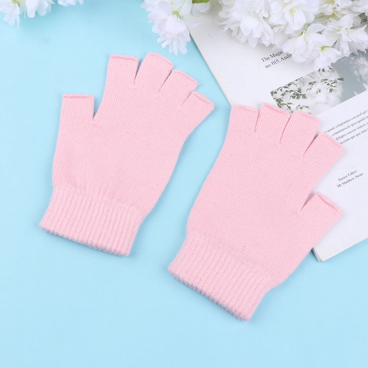 

Winter Warm Knitted Half Finger Gloves For Women Comfortable Breathable Gloves For Outdoor Indoor Use Pink