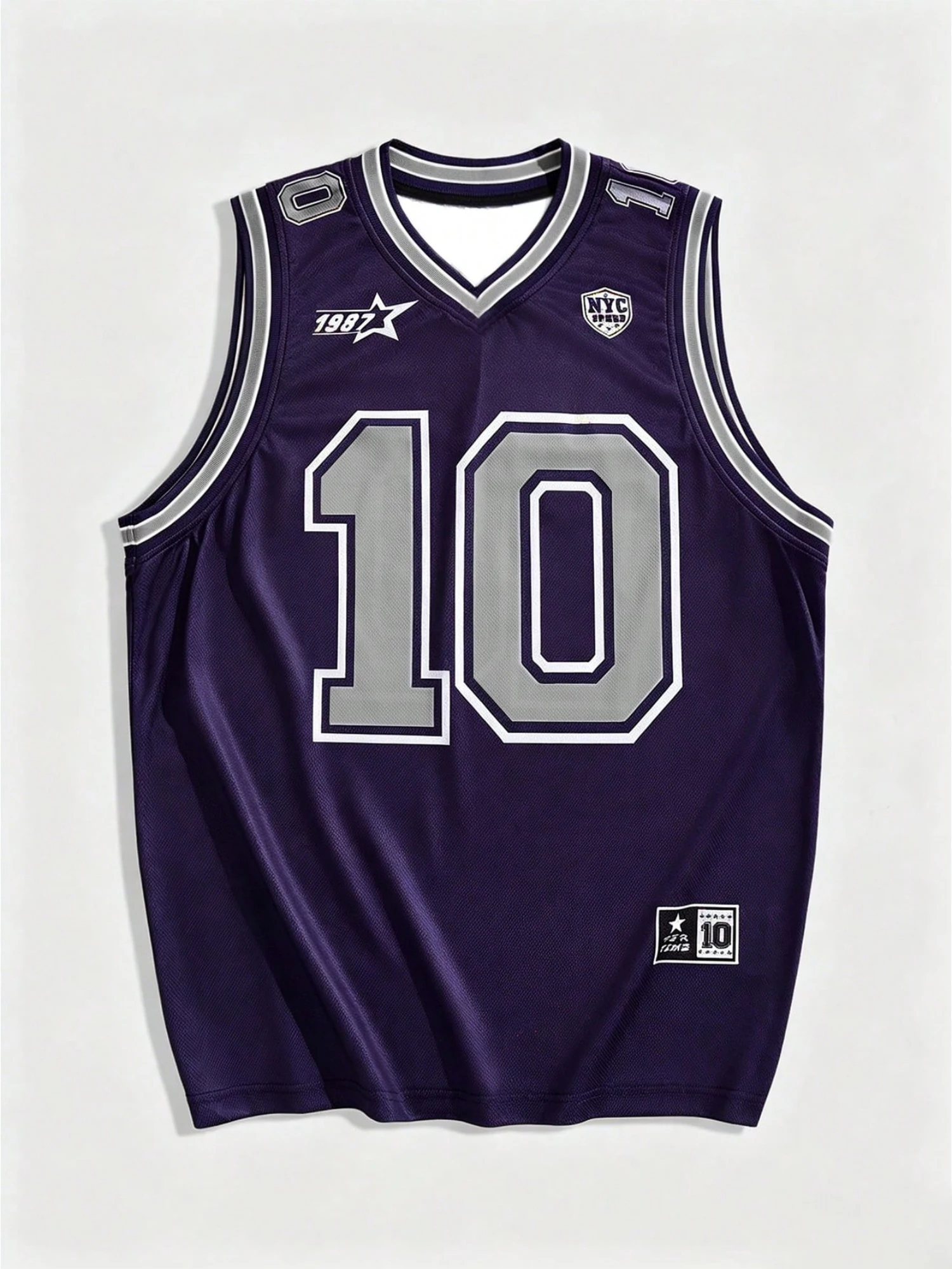 Ärmelloses T-Shirt mit V-Ausschnitt für Herren im Sommerstil, Basketball-Trikot, Weste, Retro-Nummer 10, 1987, NYC-Aufdruck, Sport-Tanktop – Detail 6