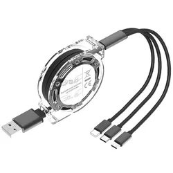 3 in 1 USB Cable For Lightning Type C Micro USB Fast Charging Cable For Phone,Android, Type-C Retractable Charger Cord