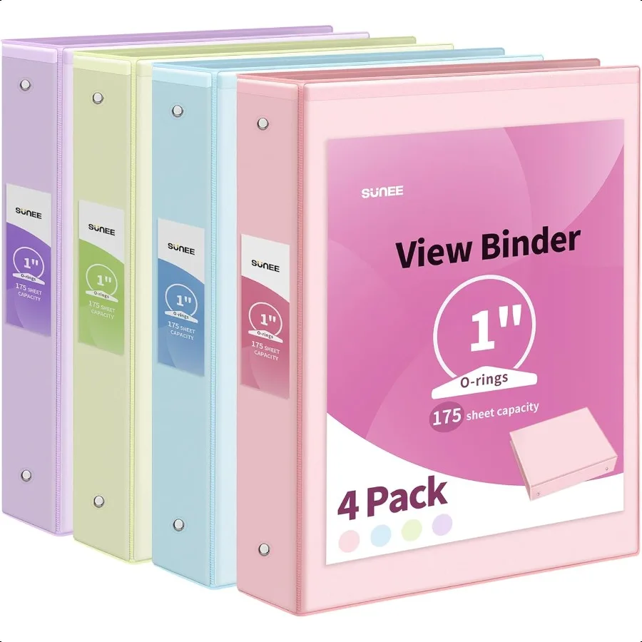 

3-кольцевая папка, 1 дюйм, 4 упаковки, Clear View, 1 папка, три кольца, ПВХ, бесплатная посадка, 8,5x11 дюймов, для школы или офиса, ассорти, паста