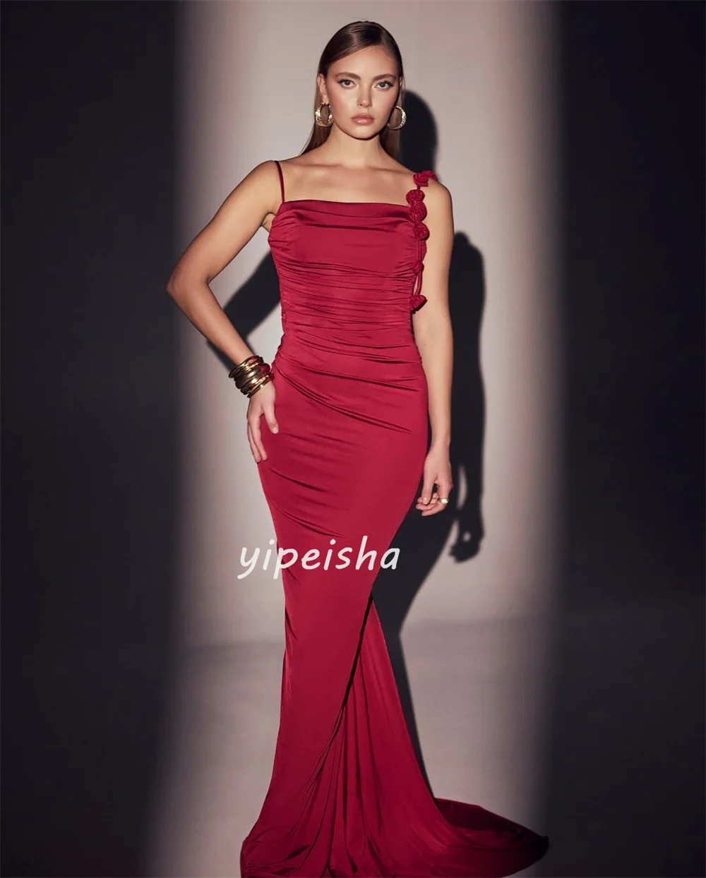 ชุดเดรสยาวทรงเมอร์เมด สายเดี่ยว แต่งระบายดอกไม้ ทำมือ จับคู่แฟชั่นตามสั่ง ชุดเดรสสำหรับโอกาสพิเศษ ออกแบบเฉพาะตัว สวยเซ็กซี่