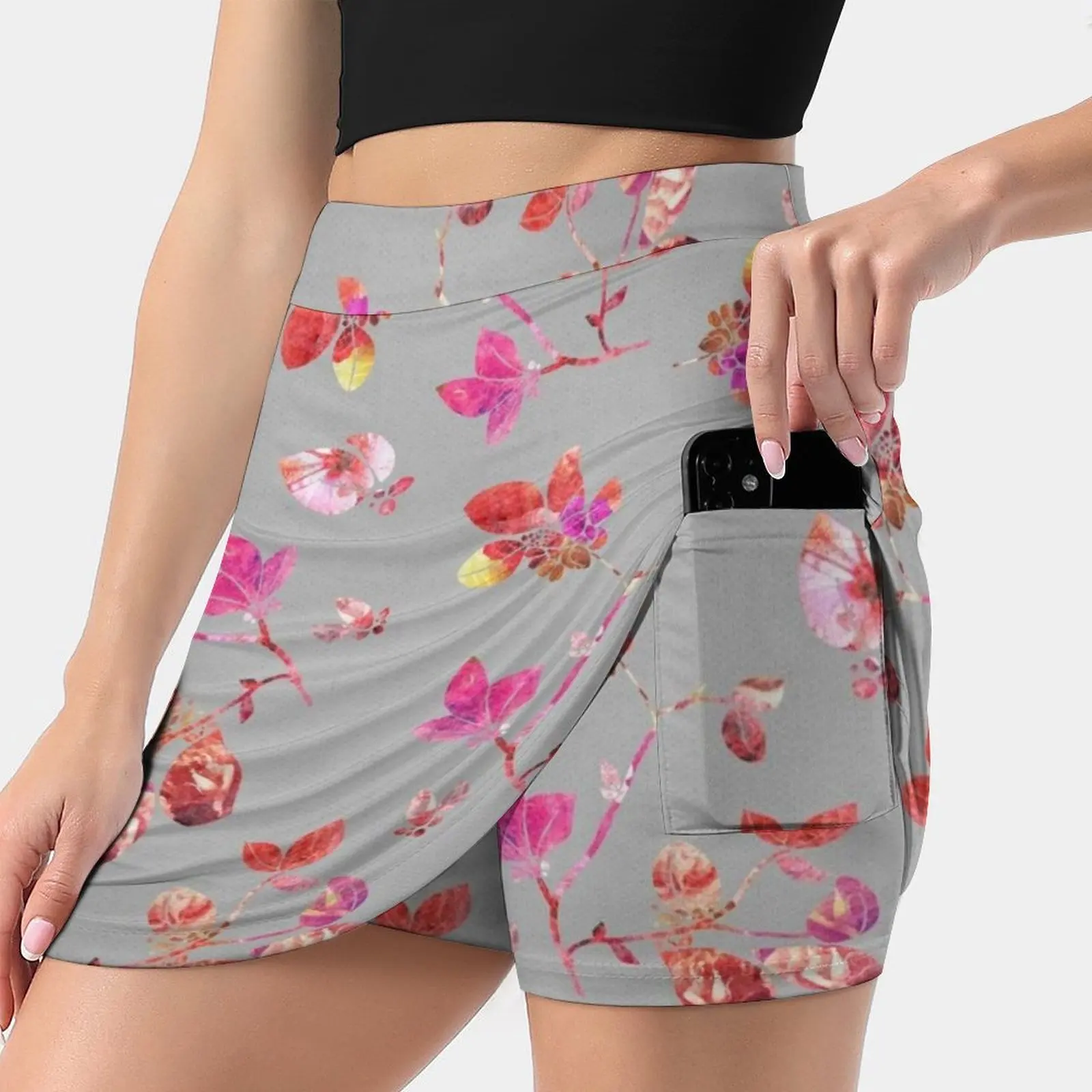 Bloom Women's skirt Y2K Summer Clothes 2022 Kpop Style Trouser Skirt With Pocket Floral Flowers Nature Pattern Roses Hibiscus