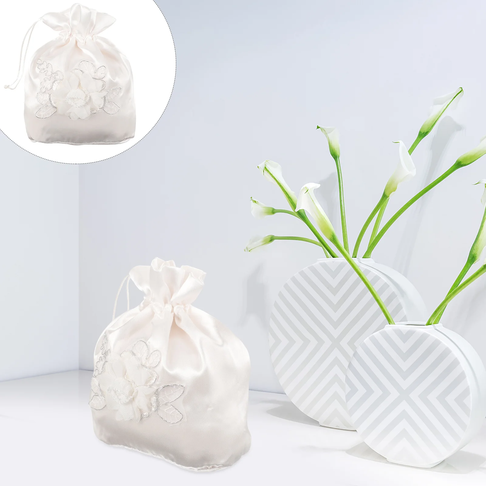 

Wedding Favor Bridal Flower Handbag Decorative Lace Purse Bride Tote Bridal Flower Decorated Bag Ceremony Bag Storage