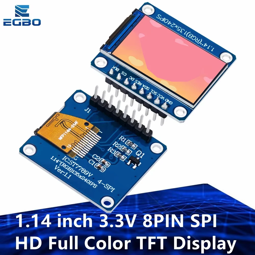 EGBO SPI HD 풀 컬러 TFT 디스플레이 스크린, ST7789 드라이브 IC 135x240, IPS 1.14 인치, 3.3V, 8 핀, 신제품, 1-10 개