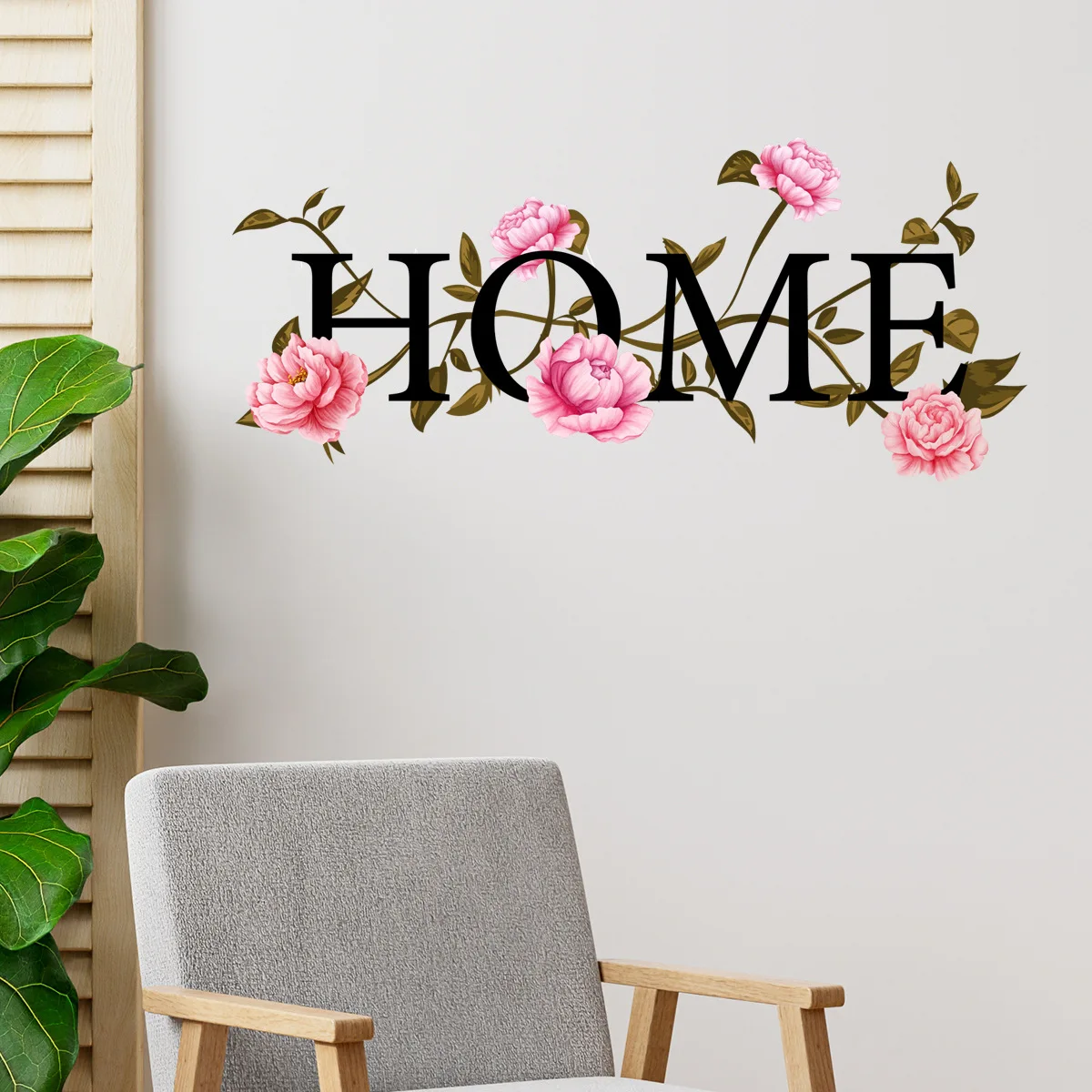 28*60cm English Home Plant Flower Wall Sticker  Aesthetic Art Living Room Bedroom Study Restaurant Decoration Mural Wall Sticker