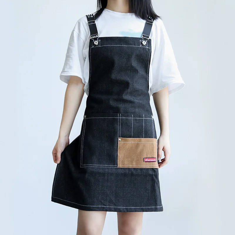 Fashionable Canvas Barber Apron With Multiple Pockets and Multifunctional Work Clothes Coffee Shop Waiter Anti Fouling Apron